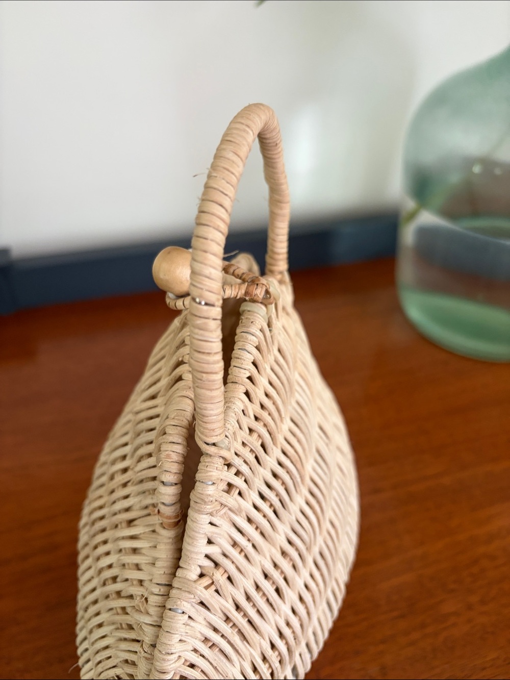 Natural Woven Rattan Shell Handbag - Beige - Picture 2 of 5